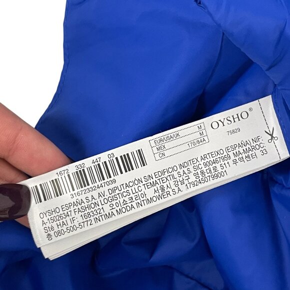 Oysho Womens Puffer Vest Medium M Blue Full Zip Wind Resistant 1672/332 NWT - Picture 16 of 16